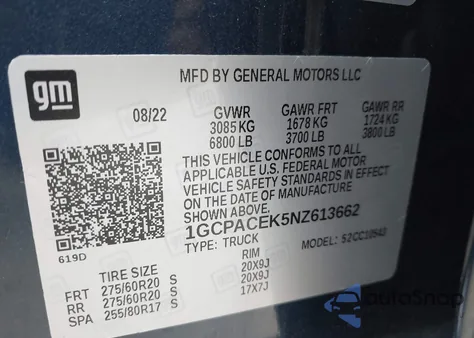 2022 Chevrolet Silverado 1500 2Wd Short Bed Lt z USA, uszkodzony, nr VIN 1GCPACEK5NZ613662